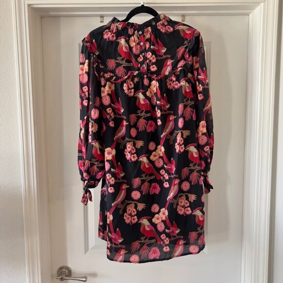 660 Olivia James Emma Dress, Vintage Bird Size Large Color Black Red - Picture 5 of 5